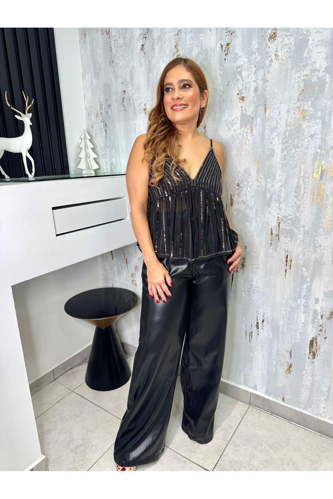 Sequin Rope Strap Peplum Top